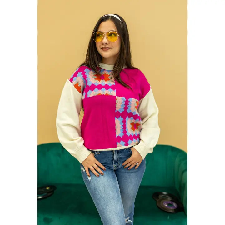 Groovy Granny Square Sweater-Sweaters-Deadwood South Boutique & Company LLC-Deadwood South Boutique, Women's Fashion Boutique in Henderson, TX