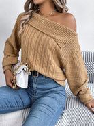 Cable-Knit One Shoulder Long Sleeve Sweater-Trendsi-Deadwood South Boutique, Women's Fashion Boutique in Henderson, TX