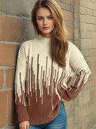 Contrast Mock Neck Long Sleeve Sweater-Sweaters-Trendsi-Deadwood South Boutique, Women's Fashion Boutique in Henderson, TX