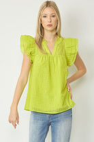 Crystal Ruffle Sleeve Top-Tops & Tees-Deadwood South Boutique & Company LLC-Deadwood South Boutique, Women's Fashion Boutique in Henderson, TX