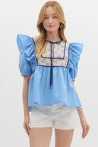 Aubrey Ruffle Sleeve Top-Tops & Tees-Deadwood South Boutique & Company LLC-Deadwood South Boutique, Women's Fashion Boutique in Henderson, TX