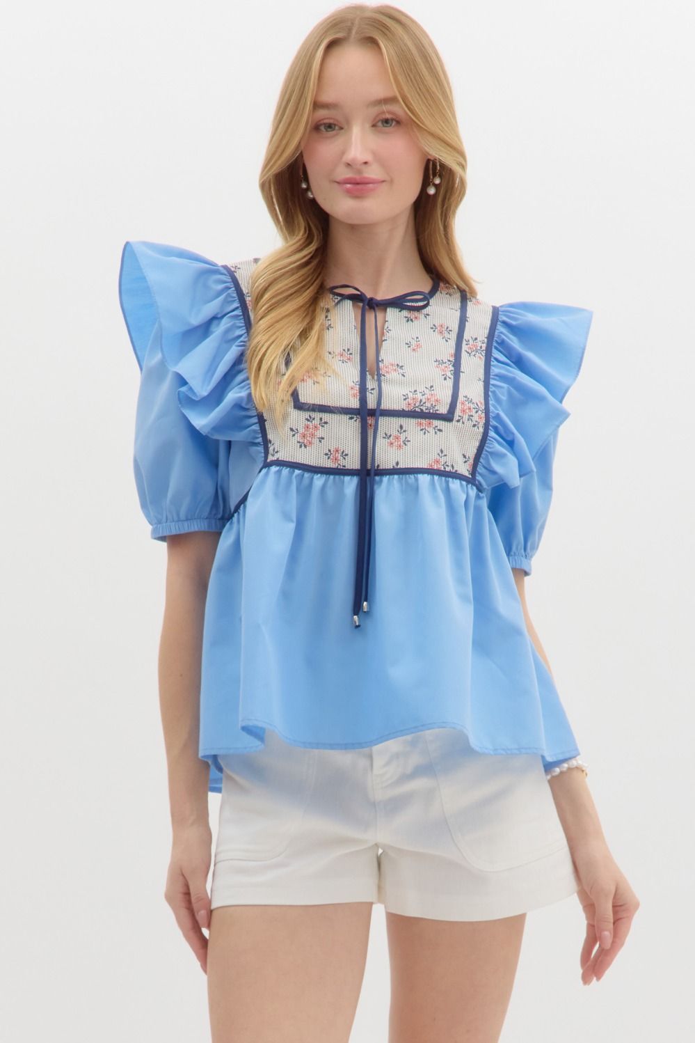 Aubrey Ruffle Sleeve Top-Tops & Tees-Deadwood South Boutique & Company LLC-Deadwood South Boutique, Women's Fashion Boutique in Henderson, TX