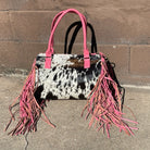 Cowhide Leather Speedy Bag With Pink Leather Fringe-Bags & Purses-Deadwood South Boutique & Company-Deadwood South Boutique, Women's Fashion Boutique in Henderson, TX