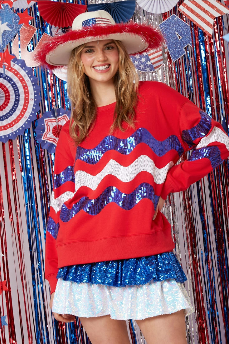 Red, White, & Blue Sequin Sweatshirt-Tops & Tees-Deadwood South Boutique & Company LLC-Deadwood South Boutique, Women's Fashion Boutique in Henderson, TX