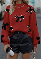 Fancy Bow Pearl Embellished Sweater - Deadwood South Boutique & Company LLC