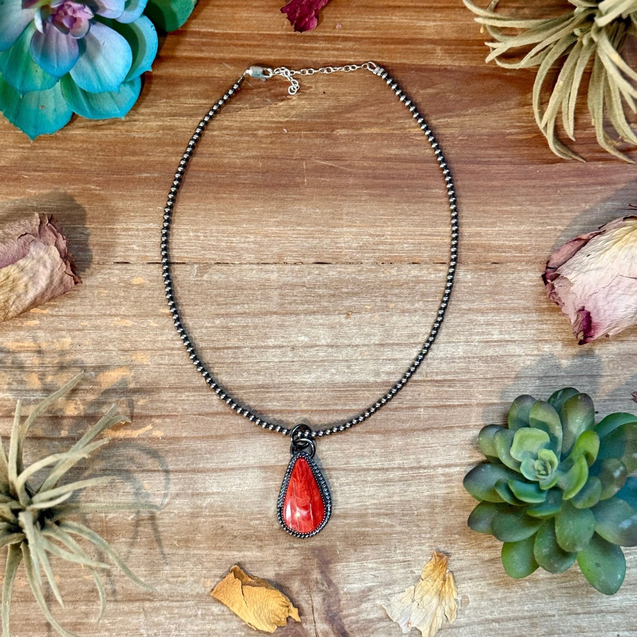 FREE Sterling Silver Pearl Necklace + MJ Red Spiny Oyster Teardrop Charm - Deadwood South Boutique & Company LLC