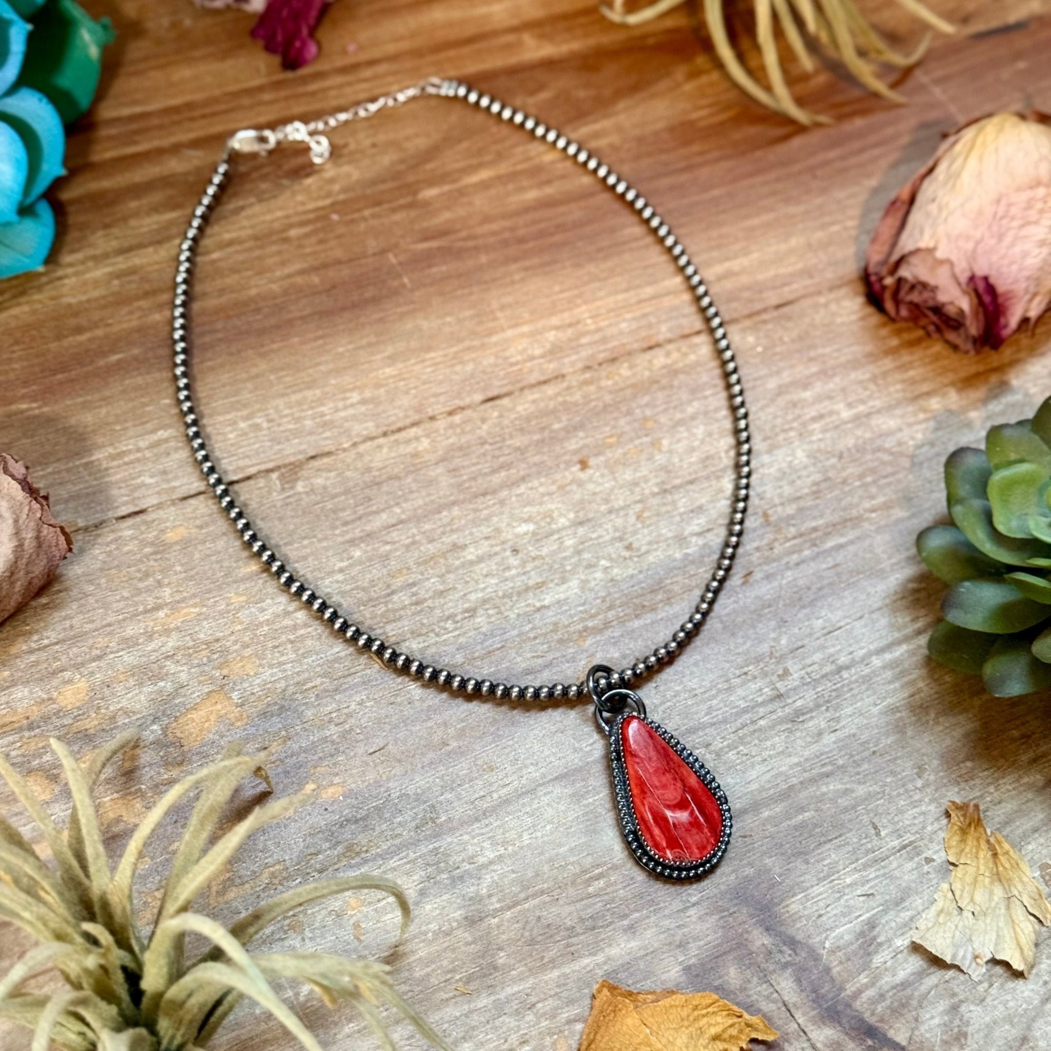 FREE Sterling Silver Pearl Necklace + MJ Red Spiny Oyster Teardrop Charm - Deadwood South Boutique & Company LLC