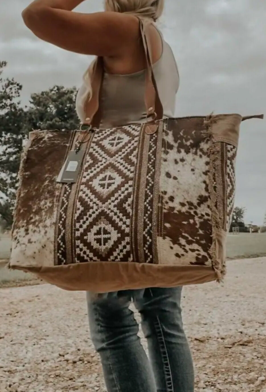 Abby Brown Cowhide Weekend Bag-Gifts-Vintage Cowgirl-Deadwood South Boutique, Women's Fashion Boutique in Henderson, TX