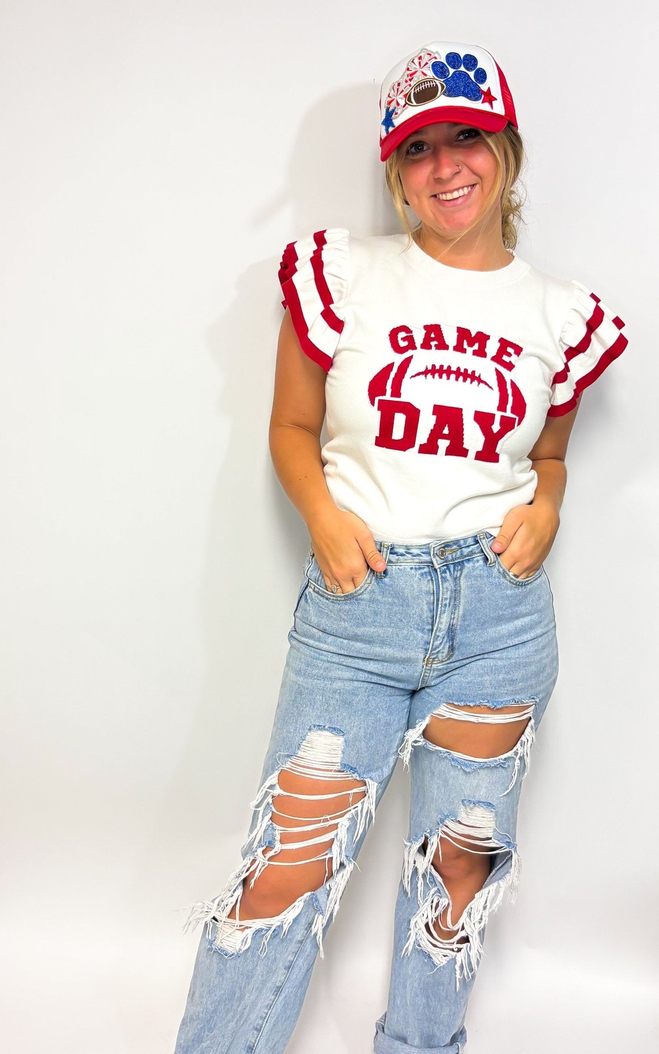 Game Day Ruffle Sleeve Sweater - Deadwood South Boutique & Company LLC