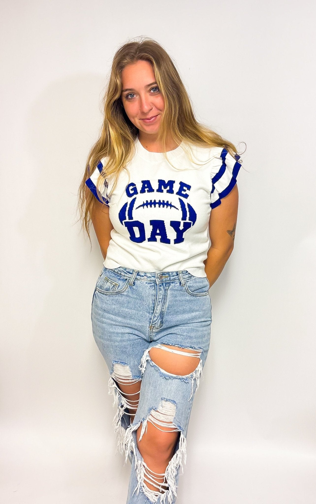 Game Day Ruffle Sleeve Sweater - Deadwood South Boutique & Company LLC