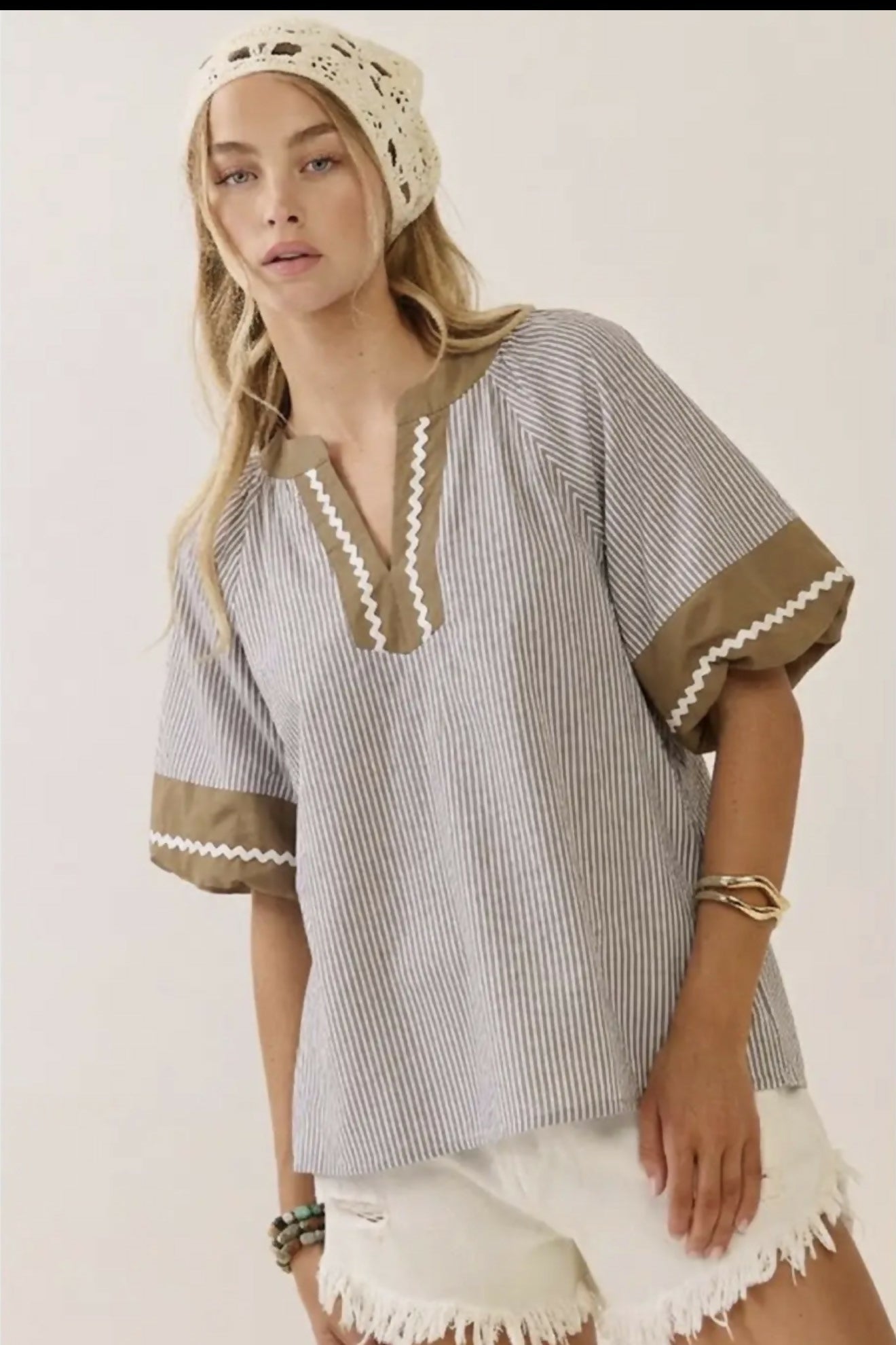 Heather Striped Blouse - Deadwood South Boutique & Company LLC
