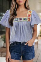 Jana Striped Detailed Square Top - Deadwood South Boutique & Company LLC