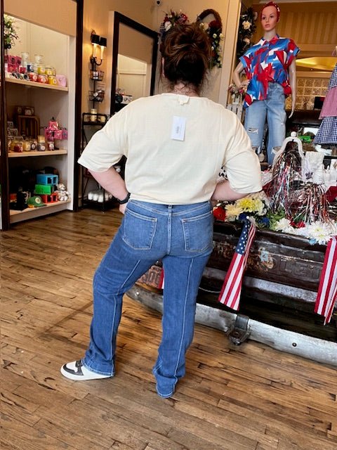 Judy Blue High Waist Front Seam Cuffed Straight Jean - Deadwood South Boutique & Company LLC