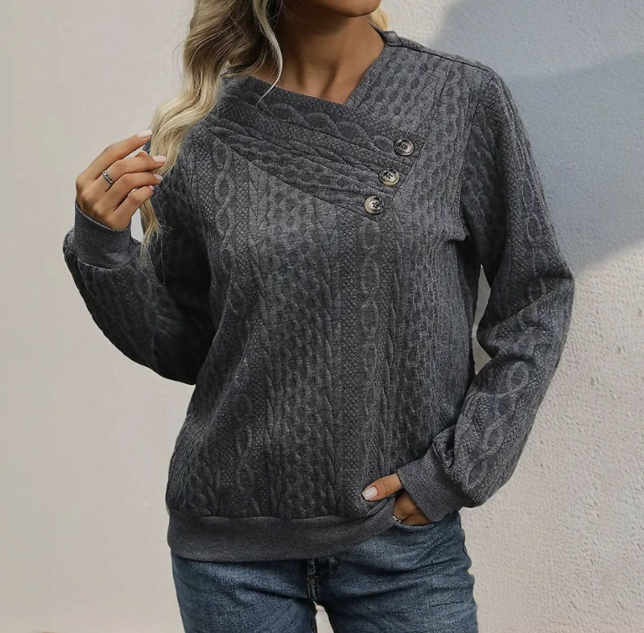 Kellie Button Detail Sweater - Deadwood South Boutique & Company LLC