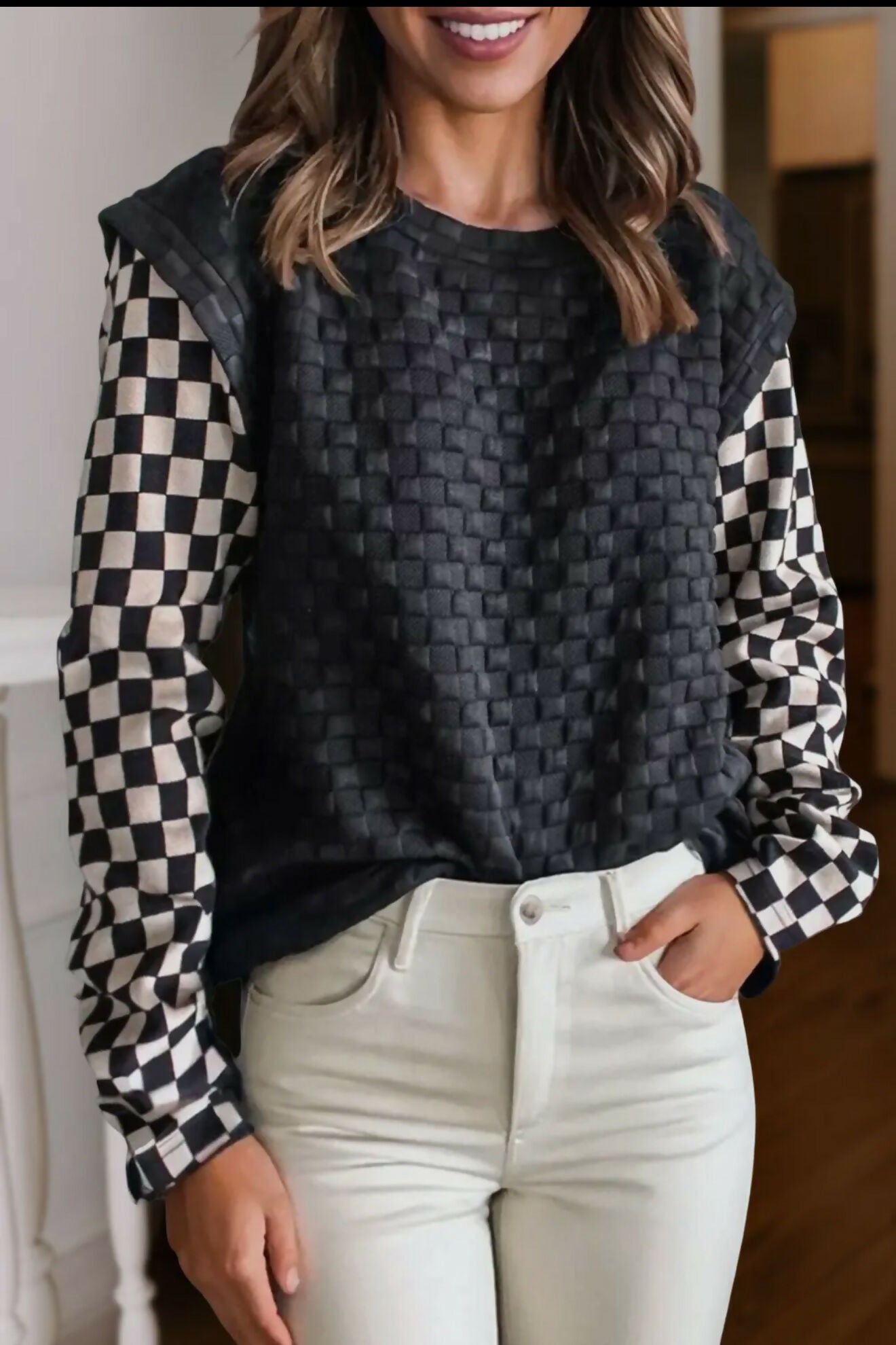 Kelly Textured Checkered Plaid Top - Deadwood South Boutique & Company LLC
