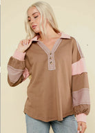 Kelsey Pink/Brown Colorblock Top - Deadwood South Boutique & Company LLC