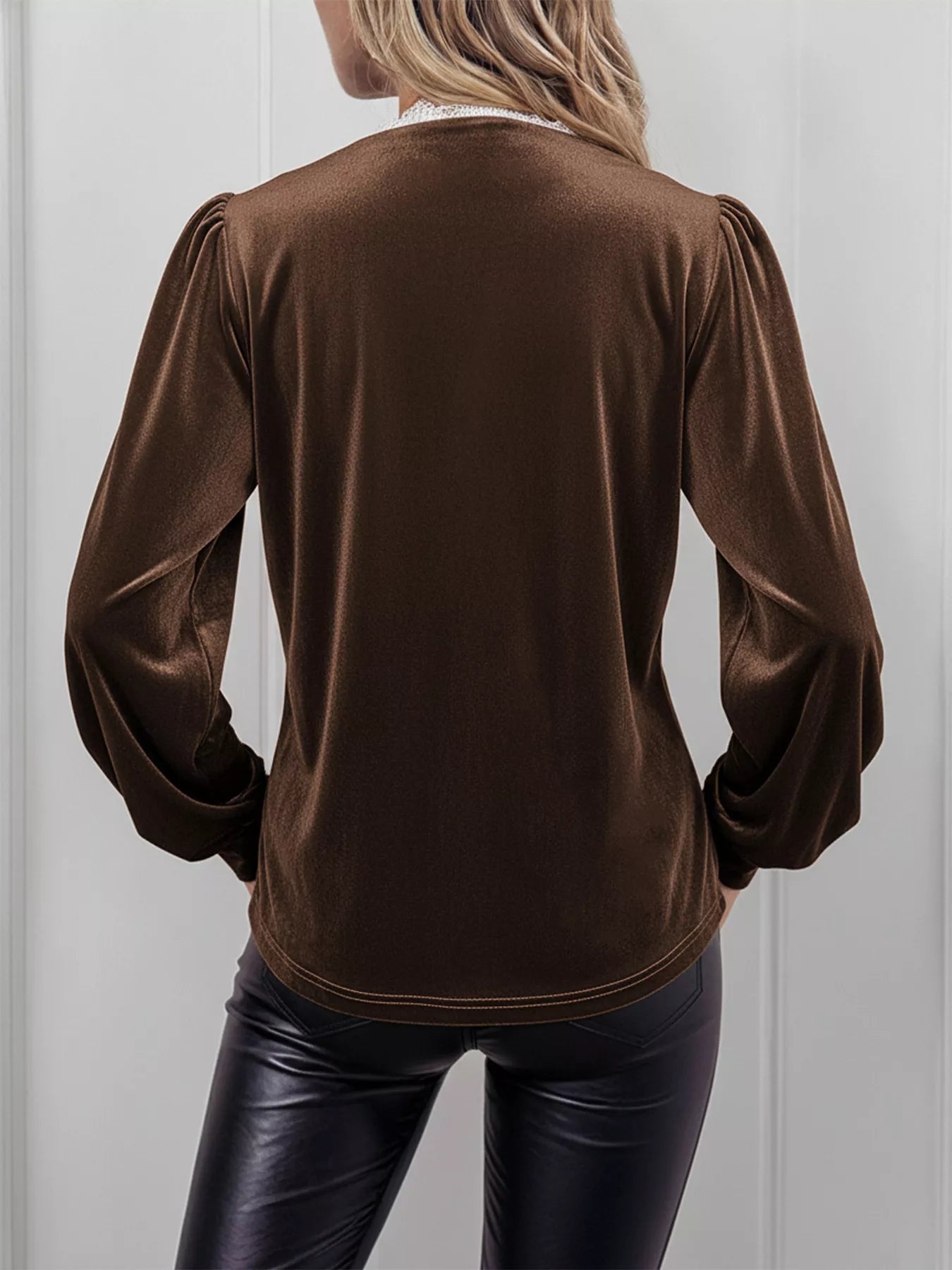 Lace Trim V - Neck Velvet Blouse - Deadwood South Boutique & Company LLC