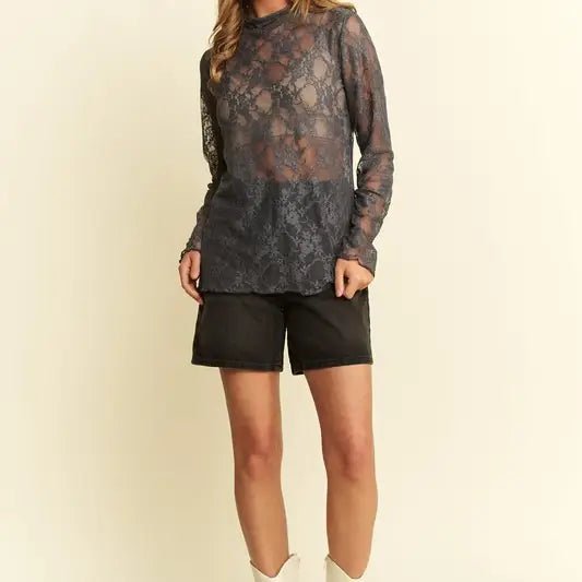 Landry Lace Mesh Longsleeve Top - Deadwood South Boutique & Company LLC