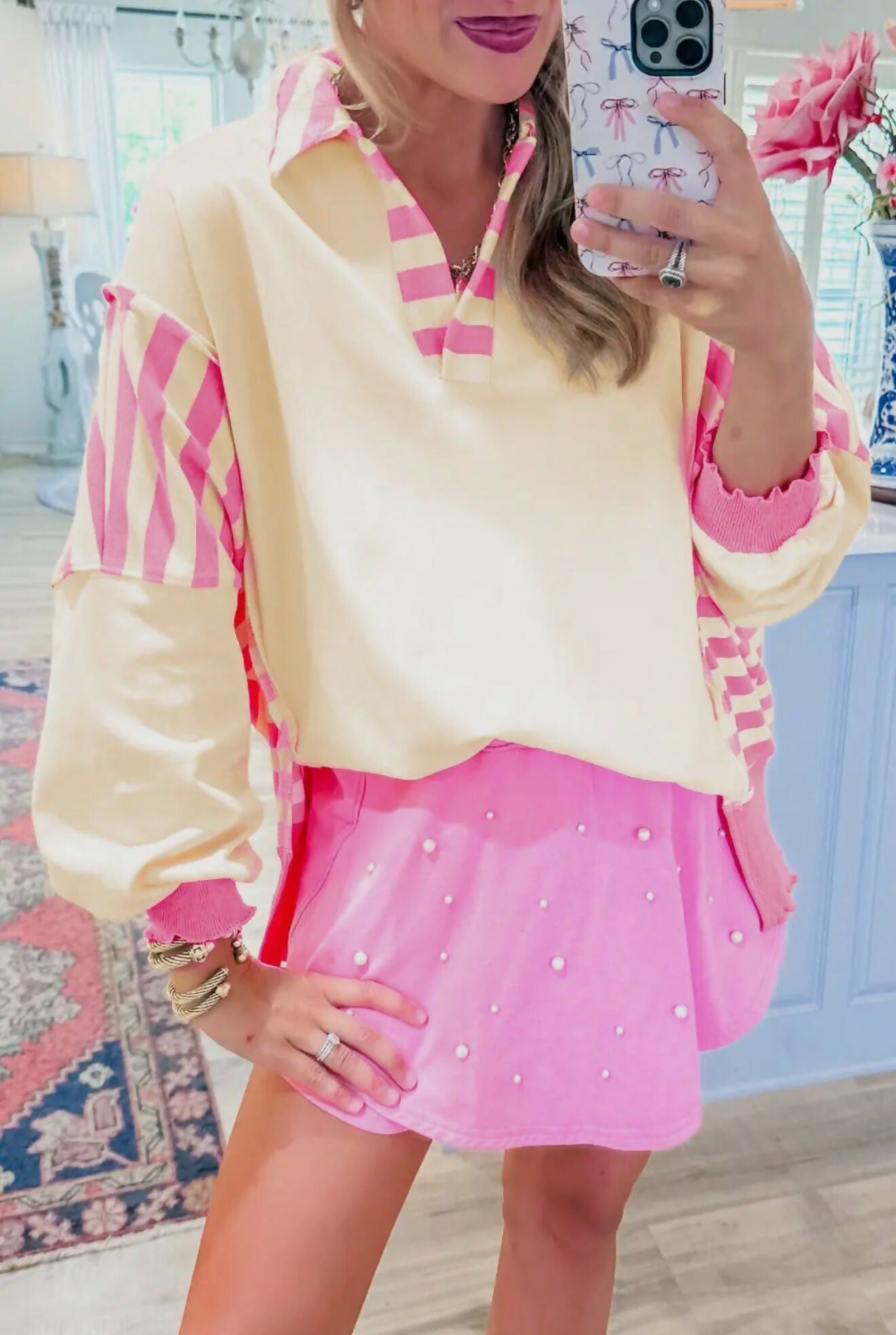 Lilly Pink Colorblock Collard Top - Deadwood South Boutique & Company LLC