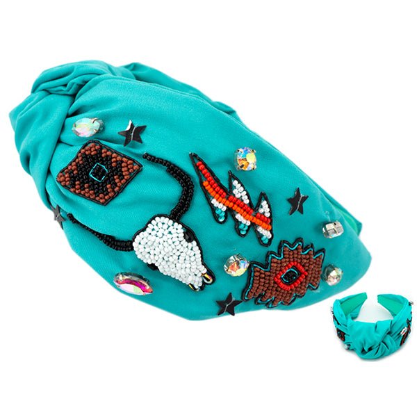 Longhorn Top Knotted Beaded Headband - Deadwood South Boutique & Company LLC
