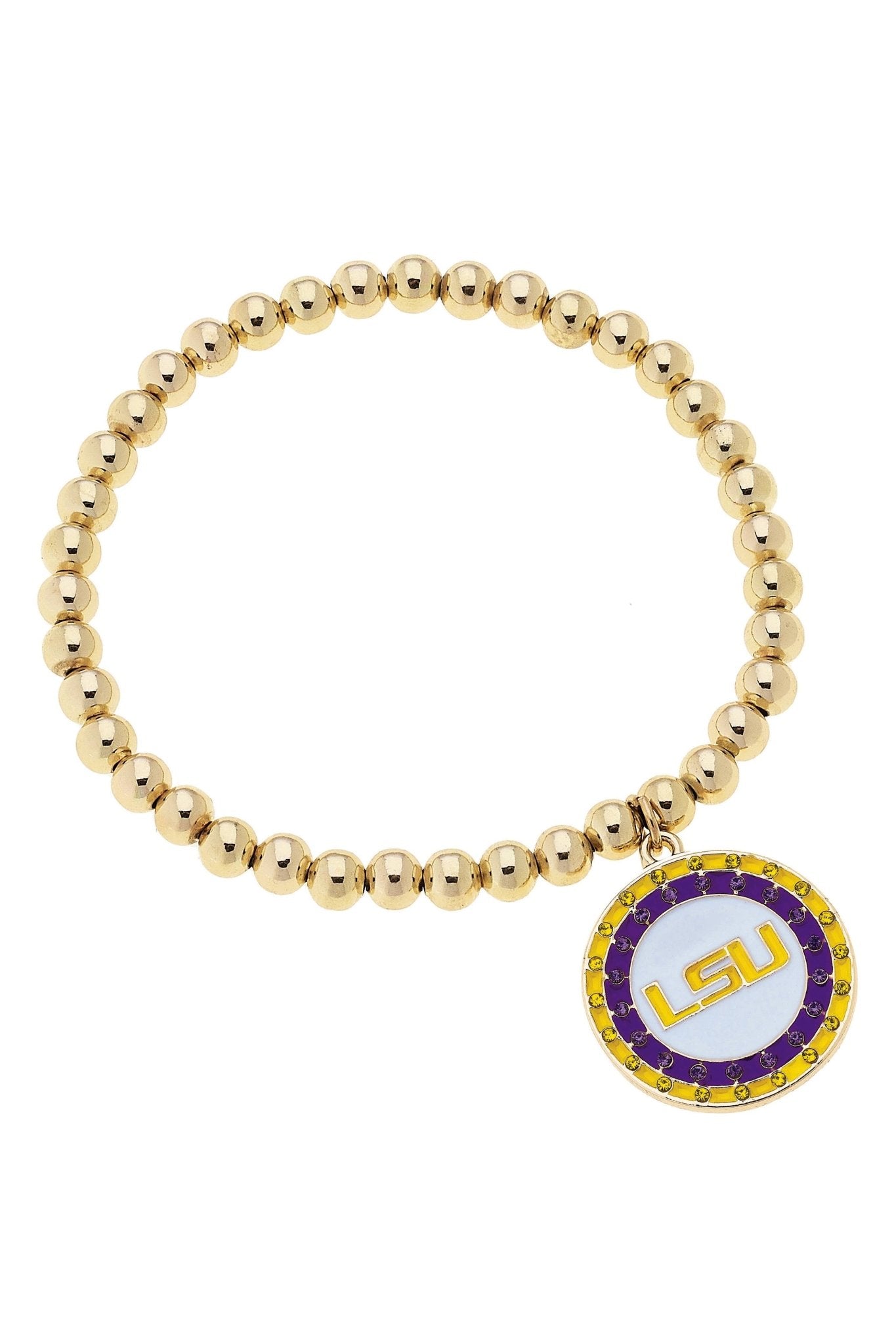 LSU Tigers Pave Disc Ball Bead Stretch Bracelet - Deadwood South Boutique & Company LLC