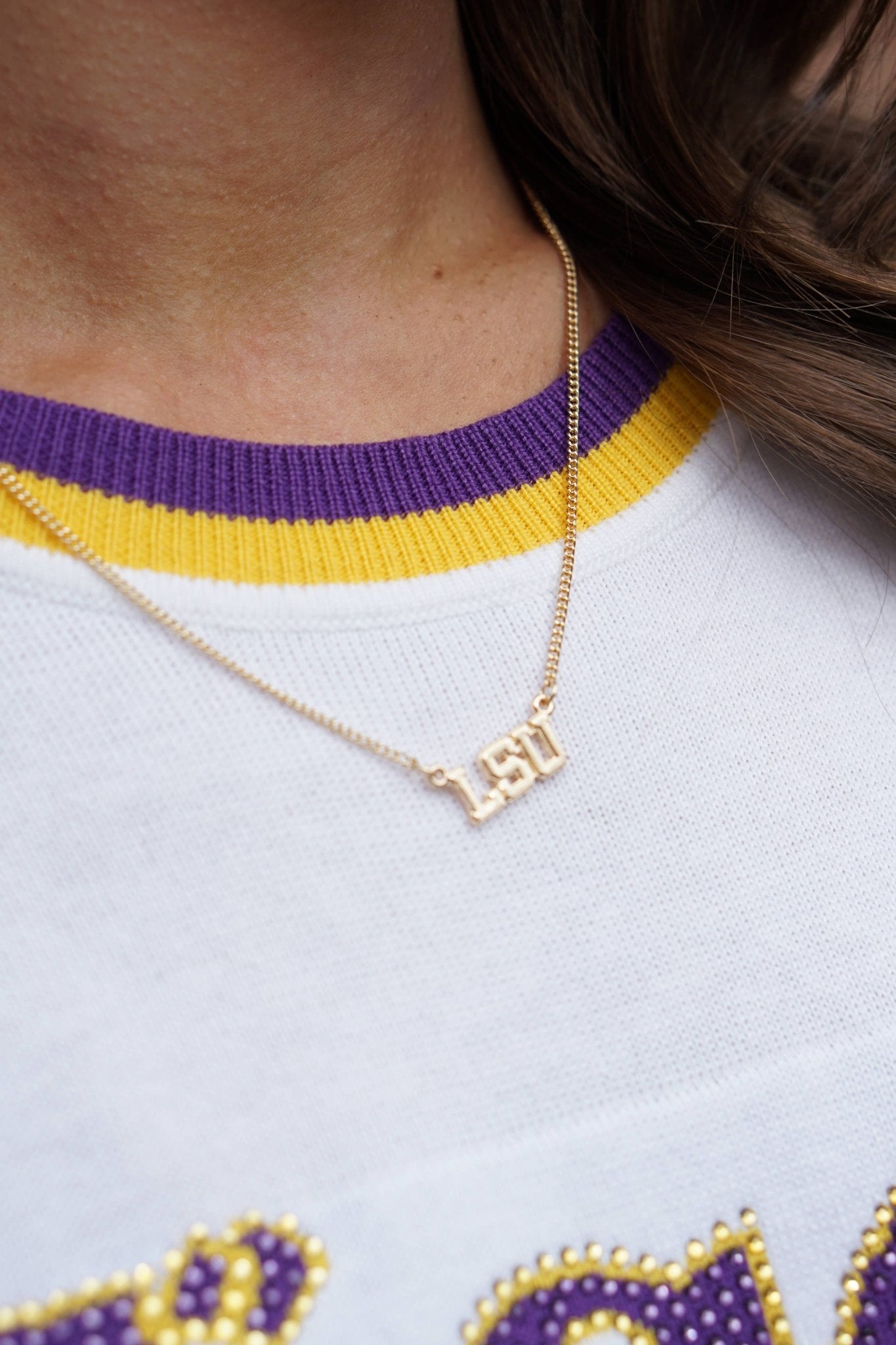 LSU Tigers Varsity Outline Necklace in Shiny Gold - Deadwood South Boutique & Company LLC