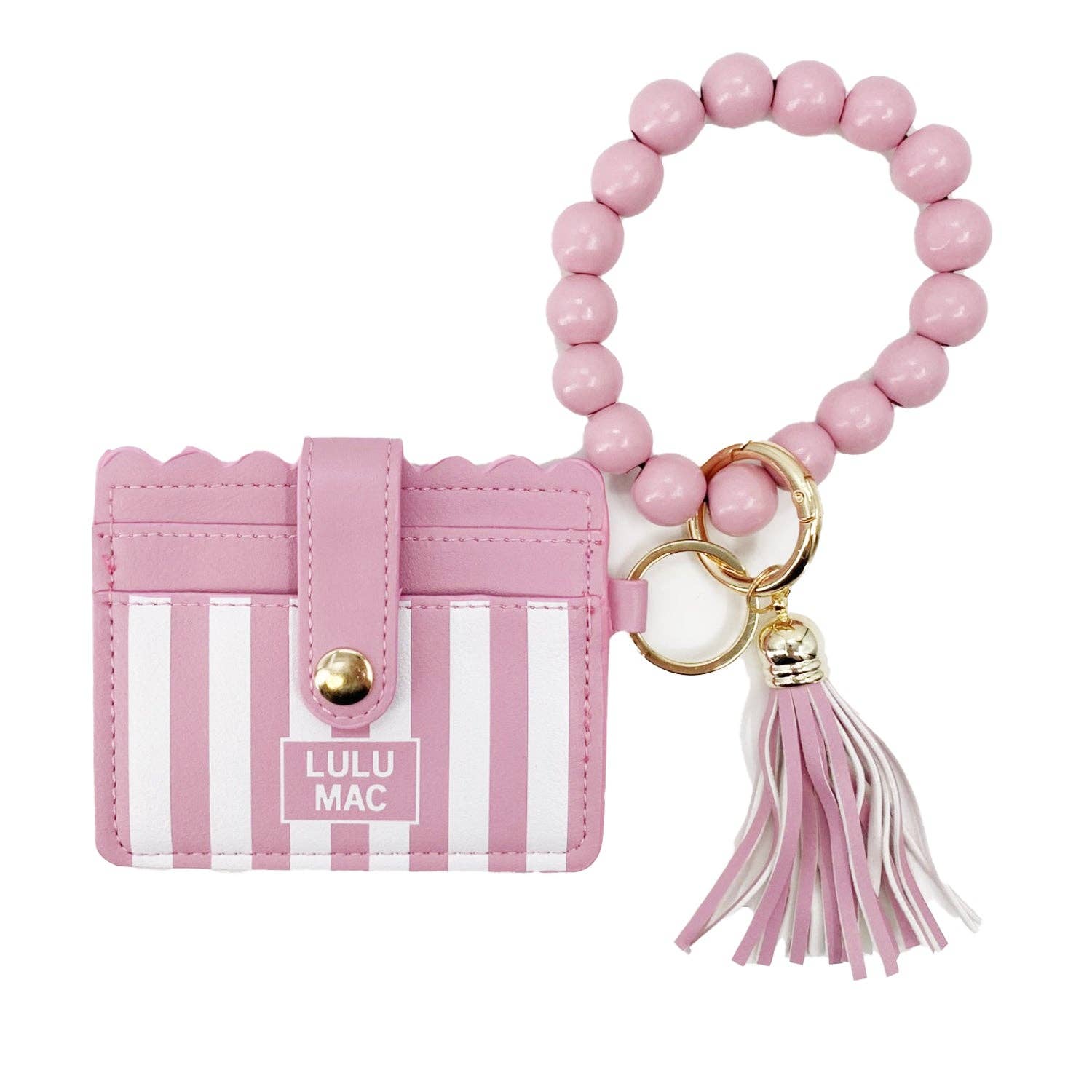 LuLu Mac Beaded Wristlet ID Wallet Pink Stripe Darby - Deadwood South Boutique & Company LLC