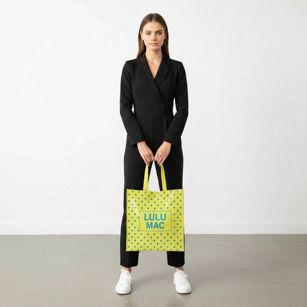 LuLu Mac REUSABLE TOTE -BUTTER BLUE DOT - Deadwood South Boutique & Company LLC