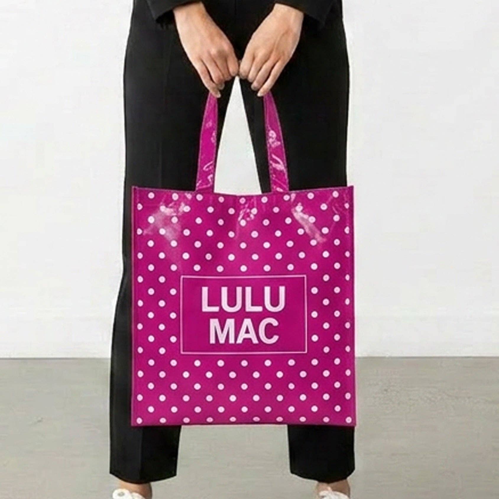 LuLu Mac REUSABLE TOTE -HOT PINK WHITE DOT - Deadwood South Boutique & Company LLC