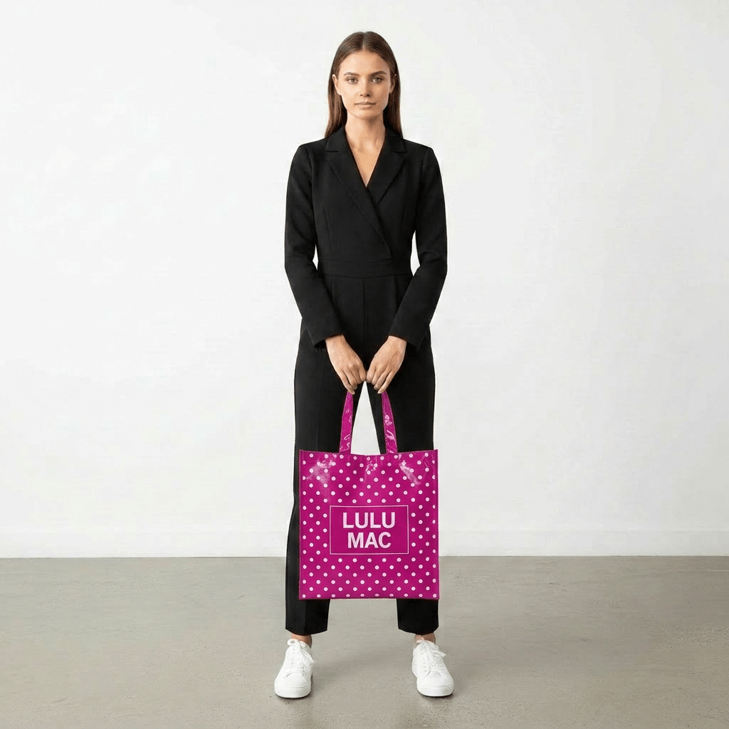 LuLu Mac REUSABLE TOTE -HOT PINK WHITE DOT - Deadwood South Boutique & Company LLC