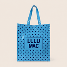 LuLu Mac REUSABLE TOTE-LT BLUE DARK BLUE DOTS - Deadwood South Boutique & Company LLC