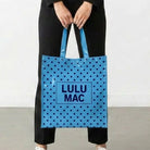 LuLu Mac REUSABLE TOTE-LT BLUE DARK BLUE DOTS - Deadwood South Boutique & Company LLC