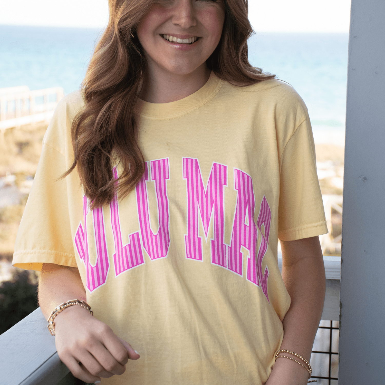 LuLu Mac Stripe Adult Butter Comfort Colors Tee - Deadwood South Boutique & Company LLC