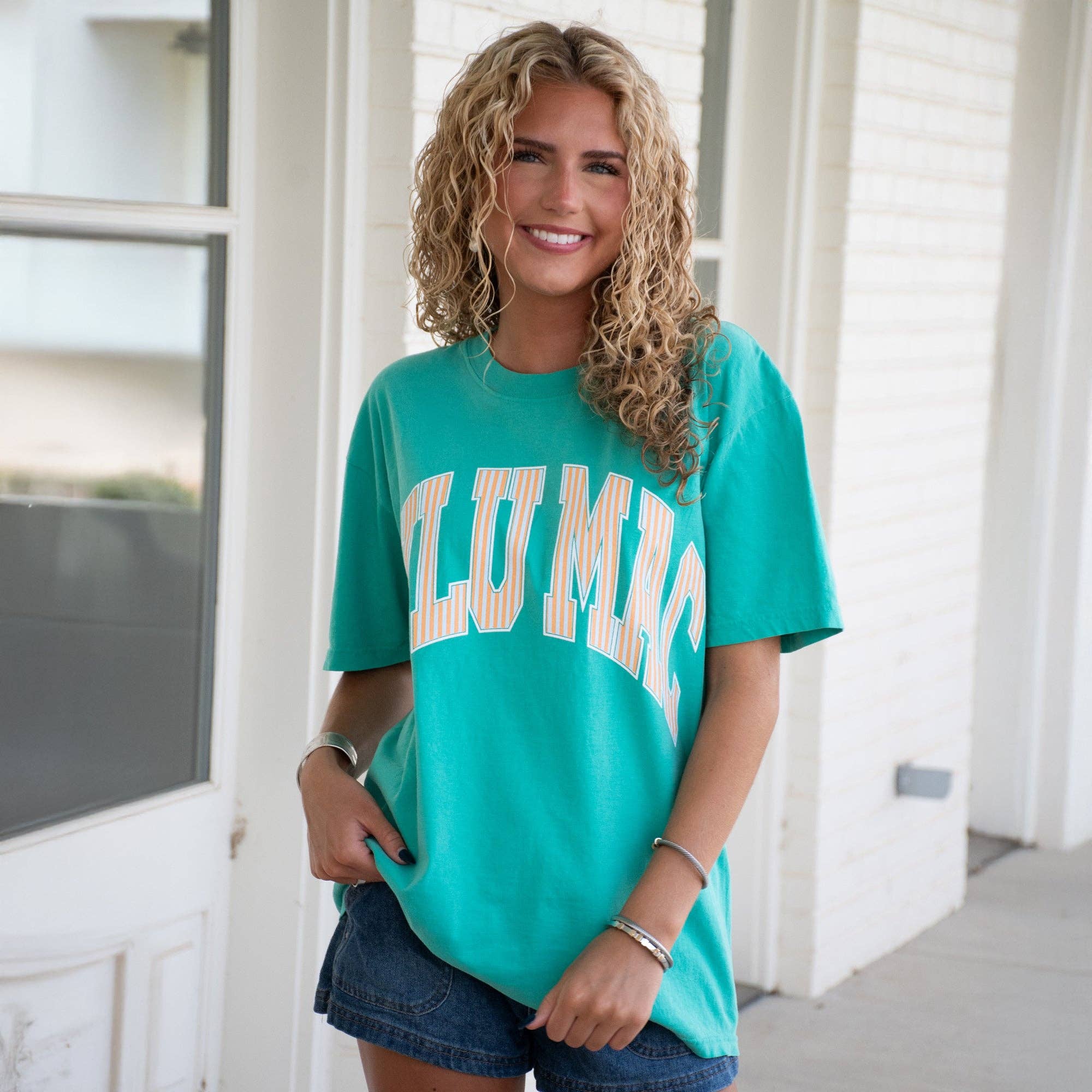 LuLu Mac Stripe Adult Cream Sickle Sky/Island Green Comfort Colors Tee - Deadwood South Boutique & Company LLC
