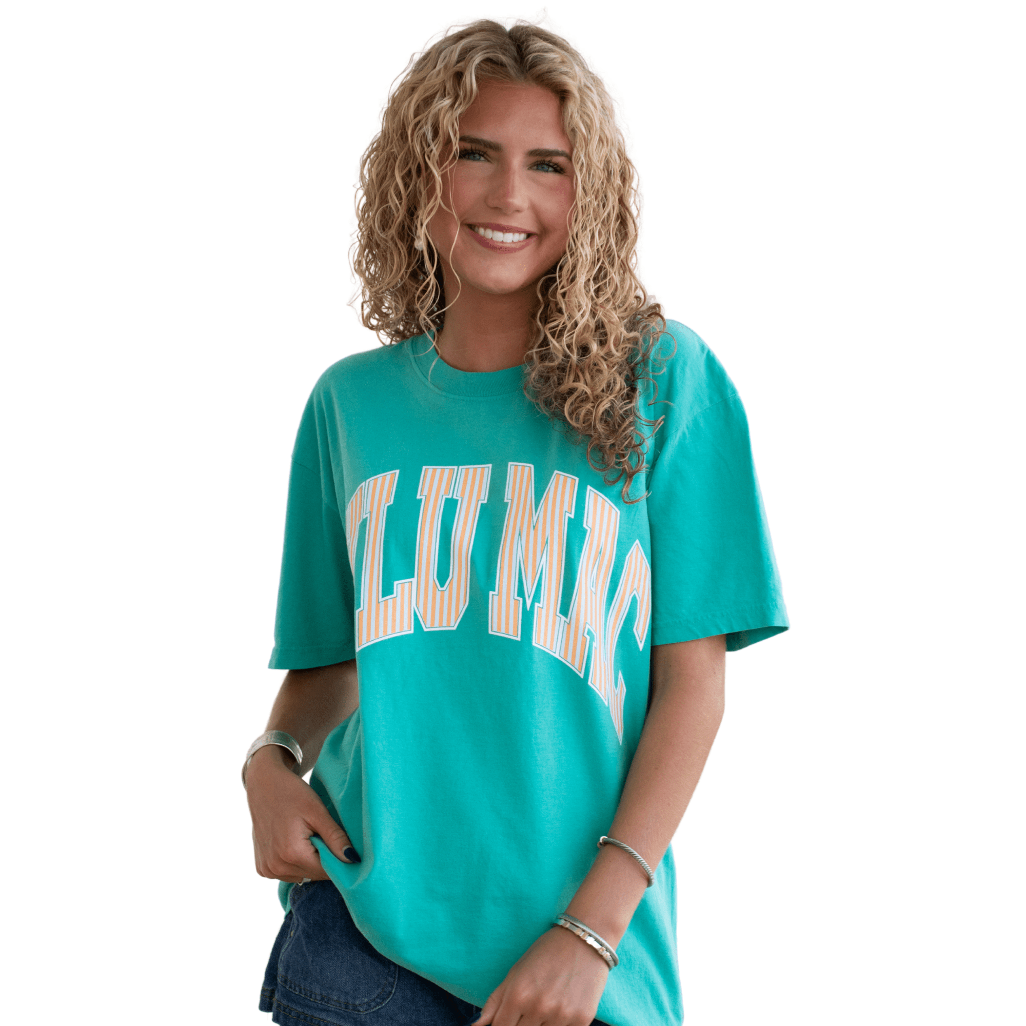 LuLu Mac Stripe Adult Cream Sickle Sky/Island Green Comfort Colors Tee - Deadwood South Boutique & Company LLC