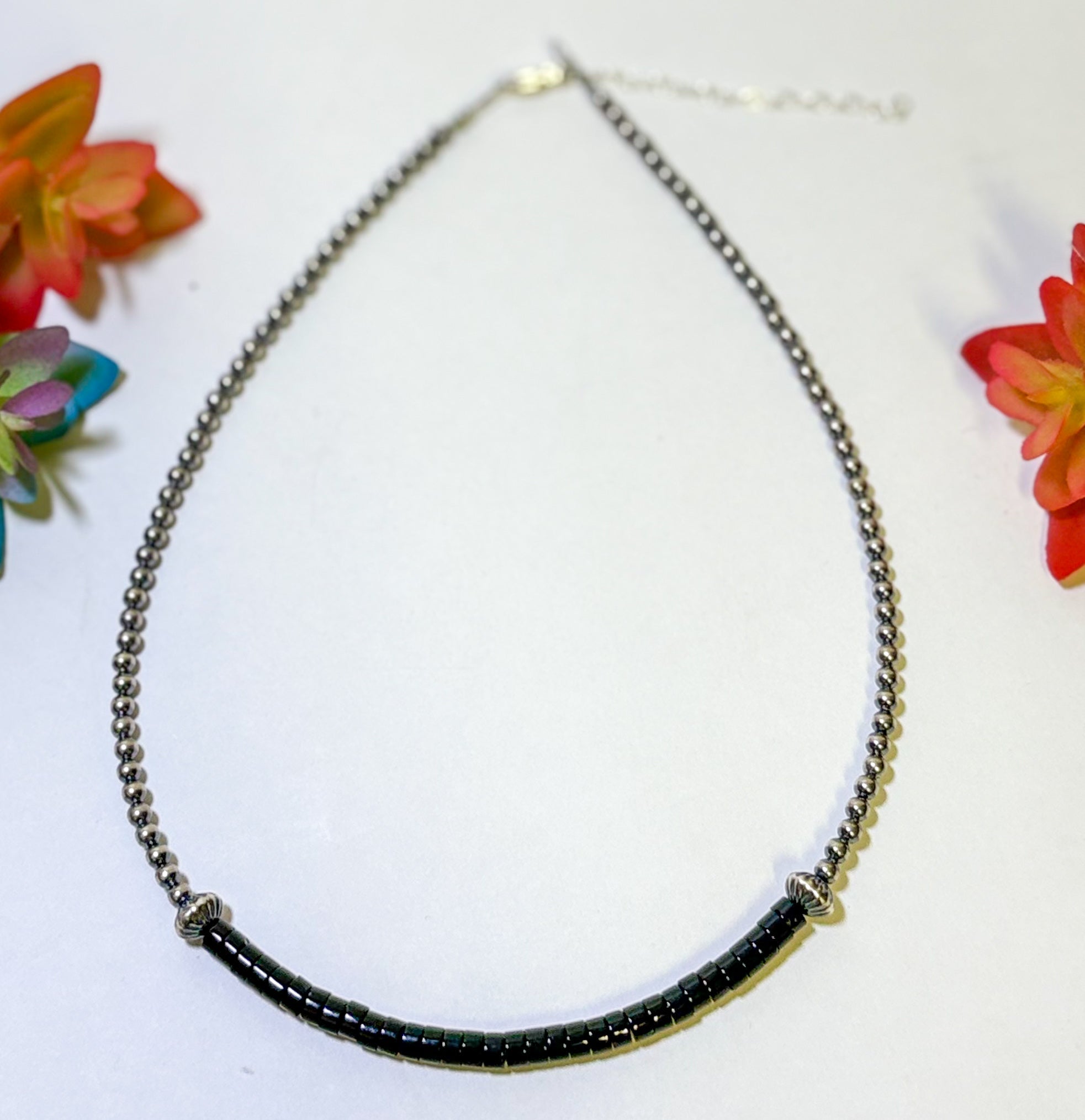 Maddi Black Onyx Heishi Choker – 14.5" with Sterling Silver Beads - Deadwood South Boutique & Company LLC