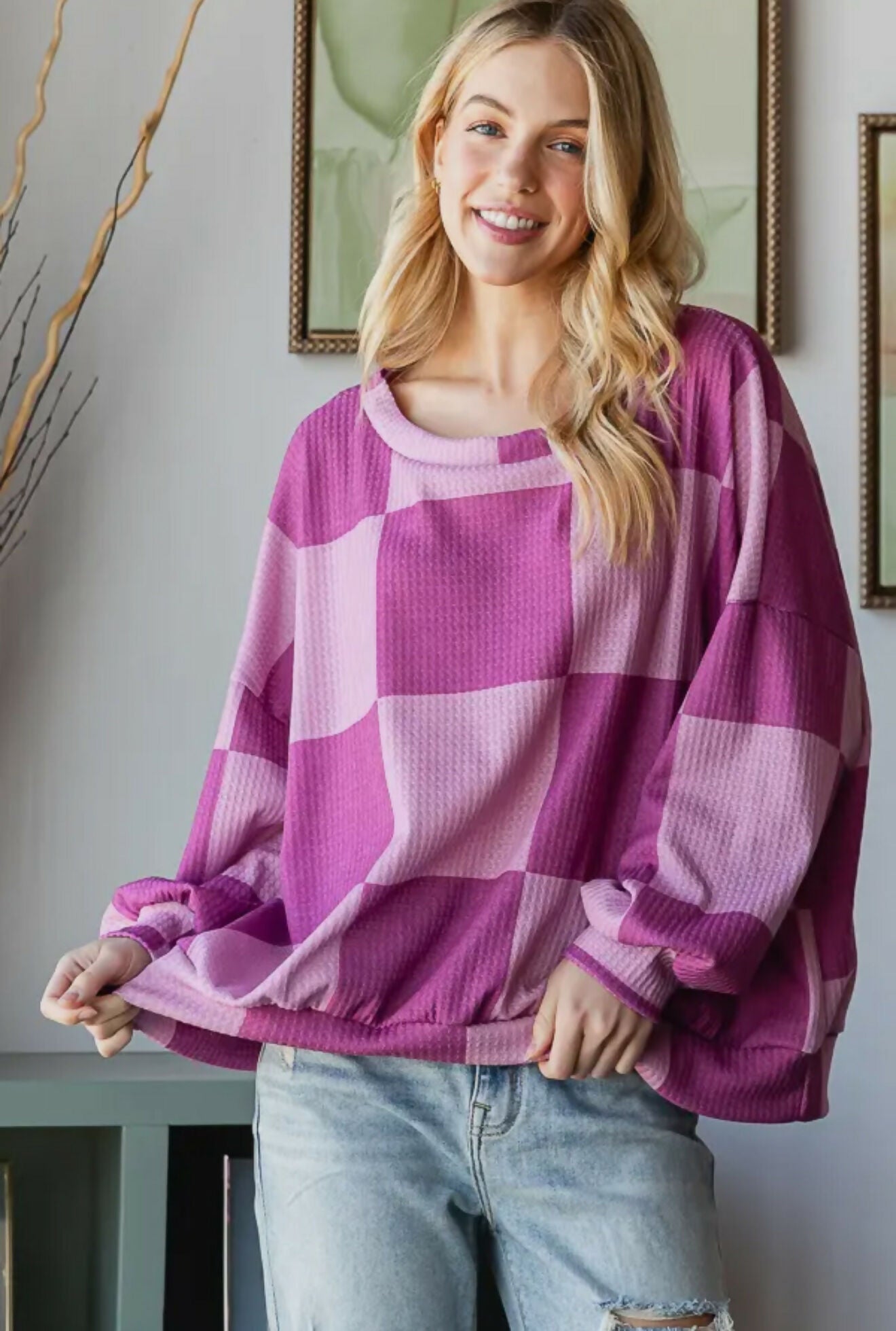 Magenta Checkered Top - Deadwood South Boutique & Company LLC