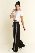 Marcy Checkerboard Tape Satin Sweatpants - Deadwood South Boutique & Company LLC