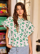 Marisol Ruffle Sleeve Flower Top - Deadwood South Boutique & Company LLC