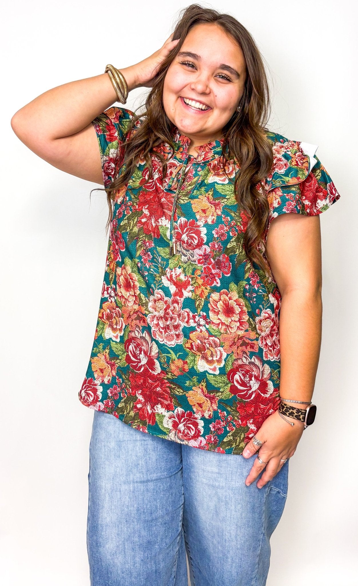 Maxine Floral Flutter Sleeve Top - Deadwood South Boutique & Company LLC