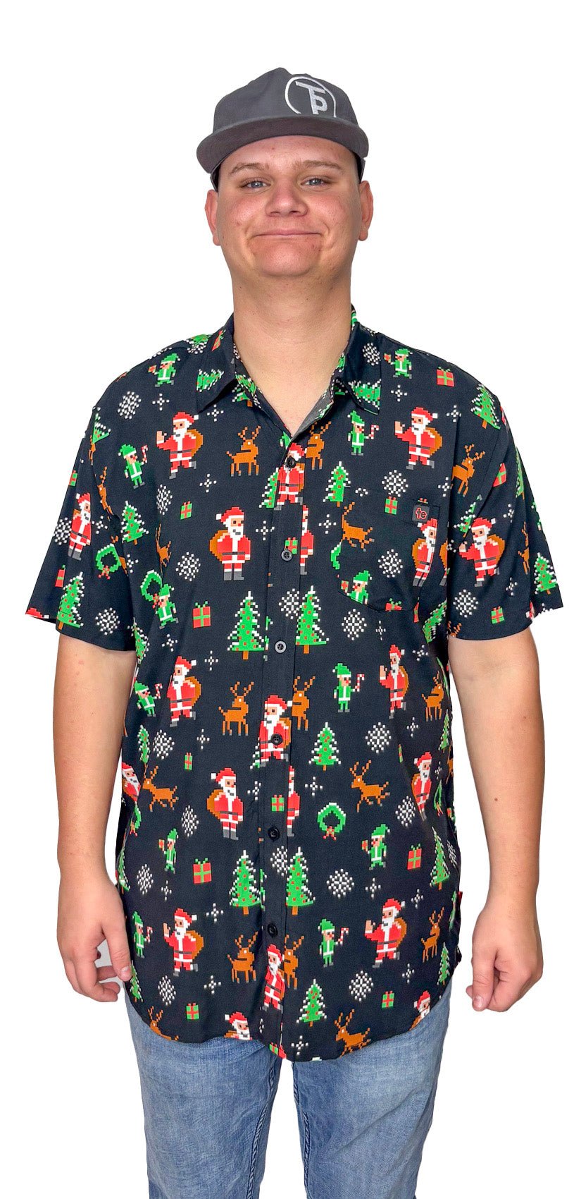 Men's 8 - Bit Santa Button Down Shirt - Deadwood South Boutique & Company LLC