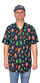 Men's 8 - Bit Santa Button Down Shirt - Deadwood South Boutique & Company LLC