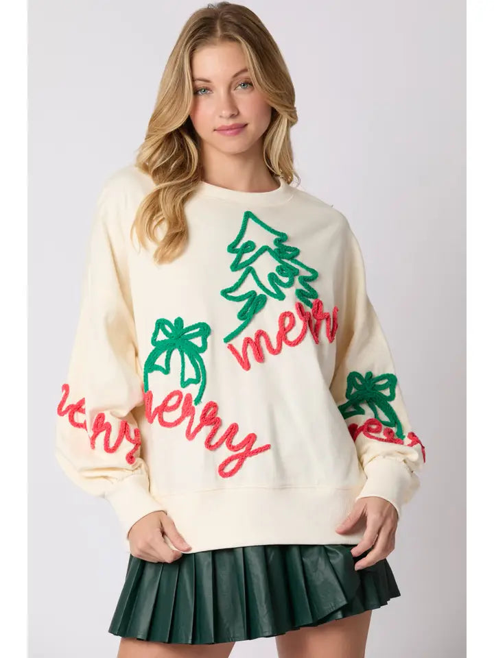 Merry Merry Christmas Sweatshirt-sweatshirts-Deadwood South Boutique & Company LLC-Deadwood South Boutique, Women's Fashion Boutique in Henderson, TX