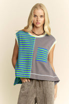 Mixed-Stripe Colorblock Sleeveless Pocket Top - Deadwood South Boutique & Company LLC