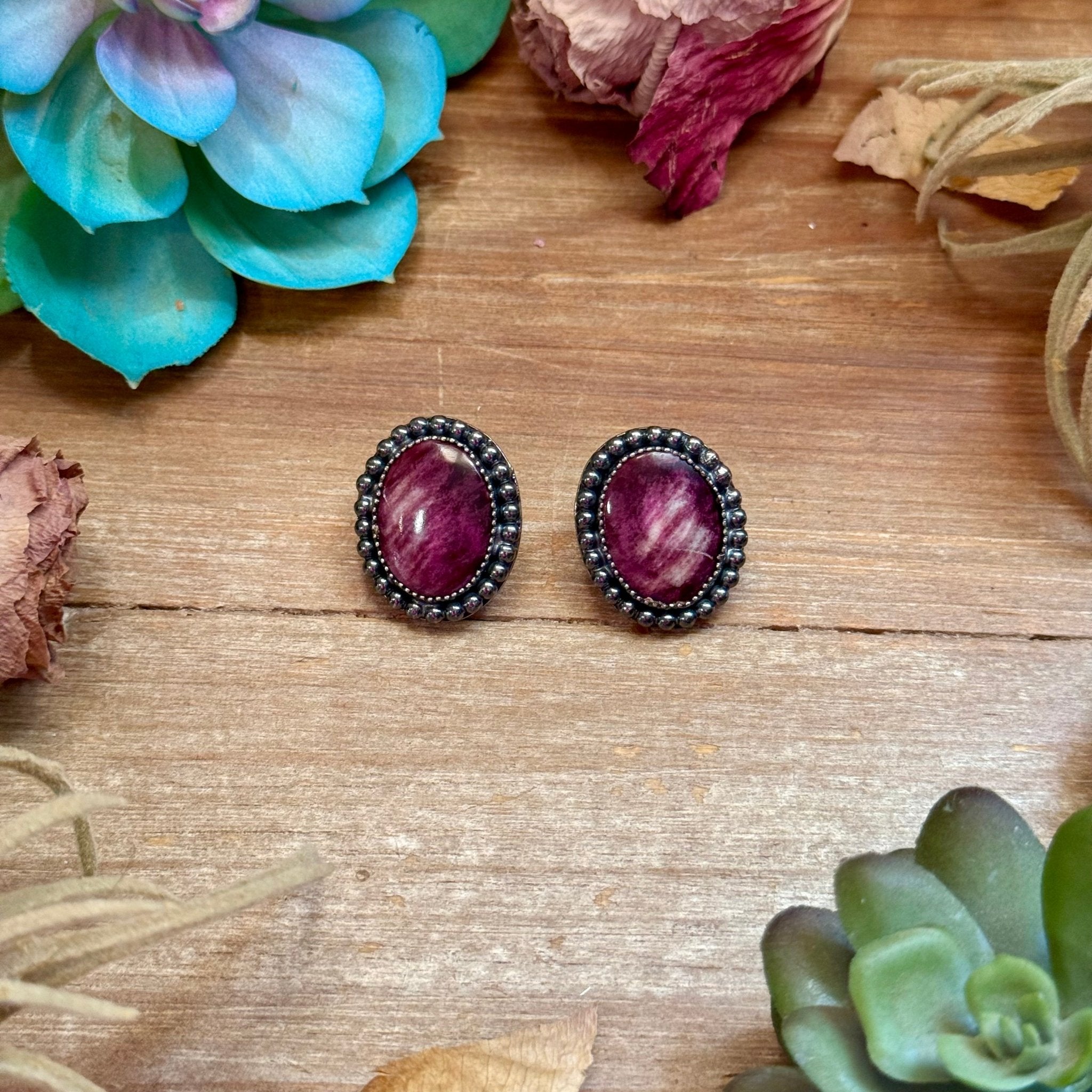MJ Purple Spiny Oyster Oval Stud Earrings - Deadwood South Boutique & Company LLC