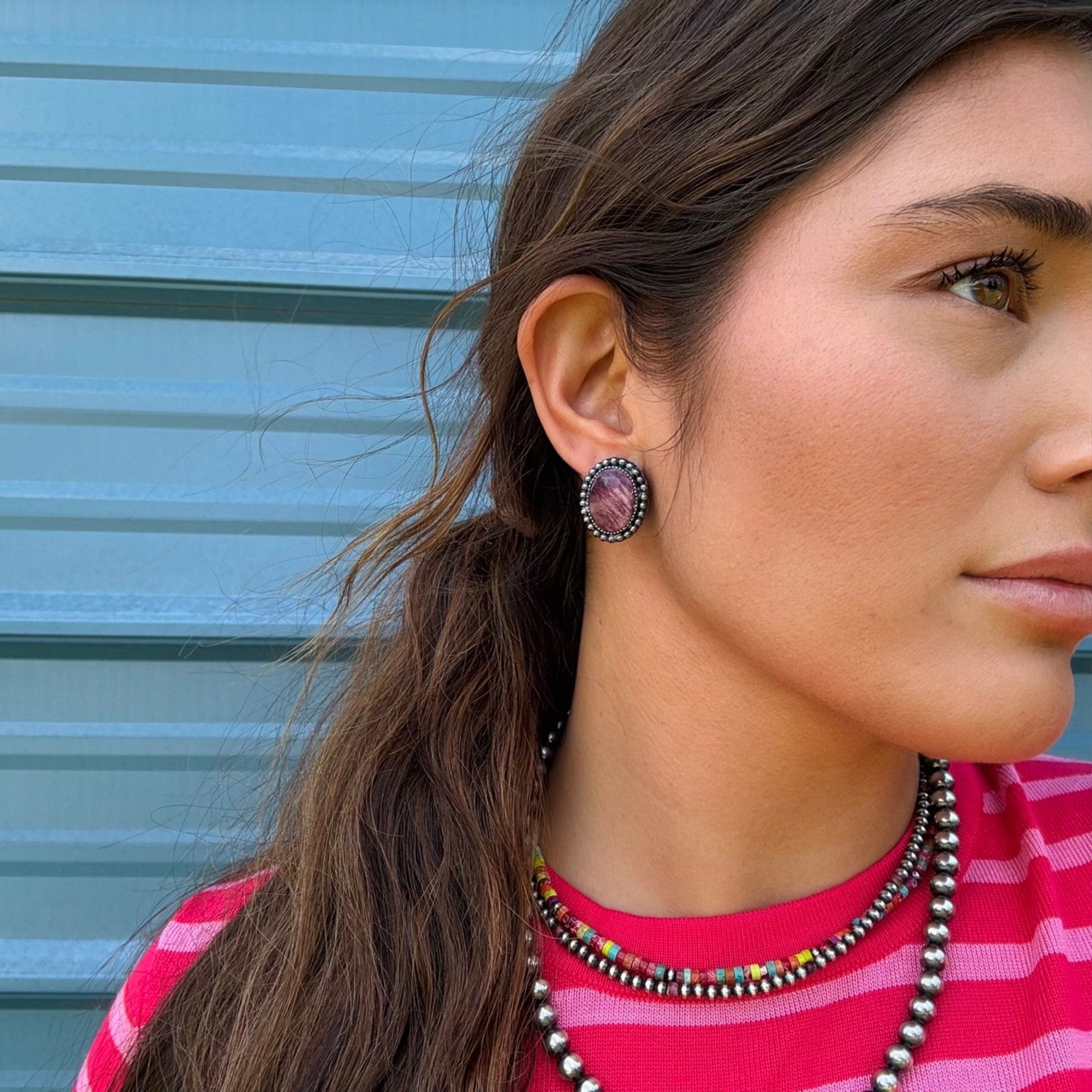 MJ Purple Spiny Oyster Oval Stud Earrings - Deadwood South Boutique & Company LLC
