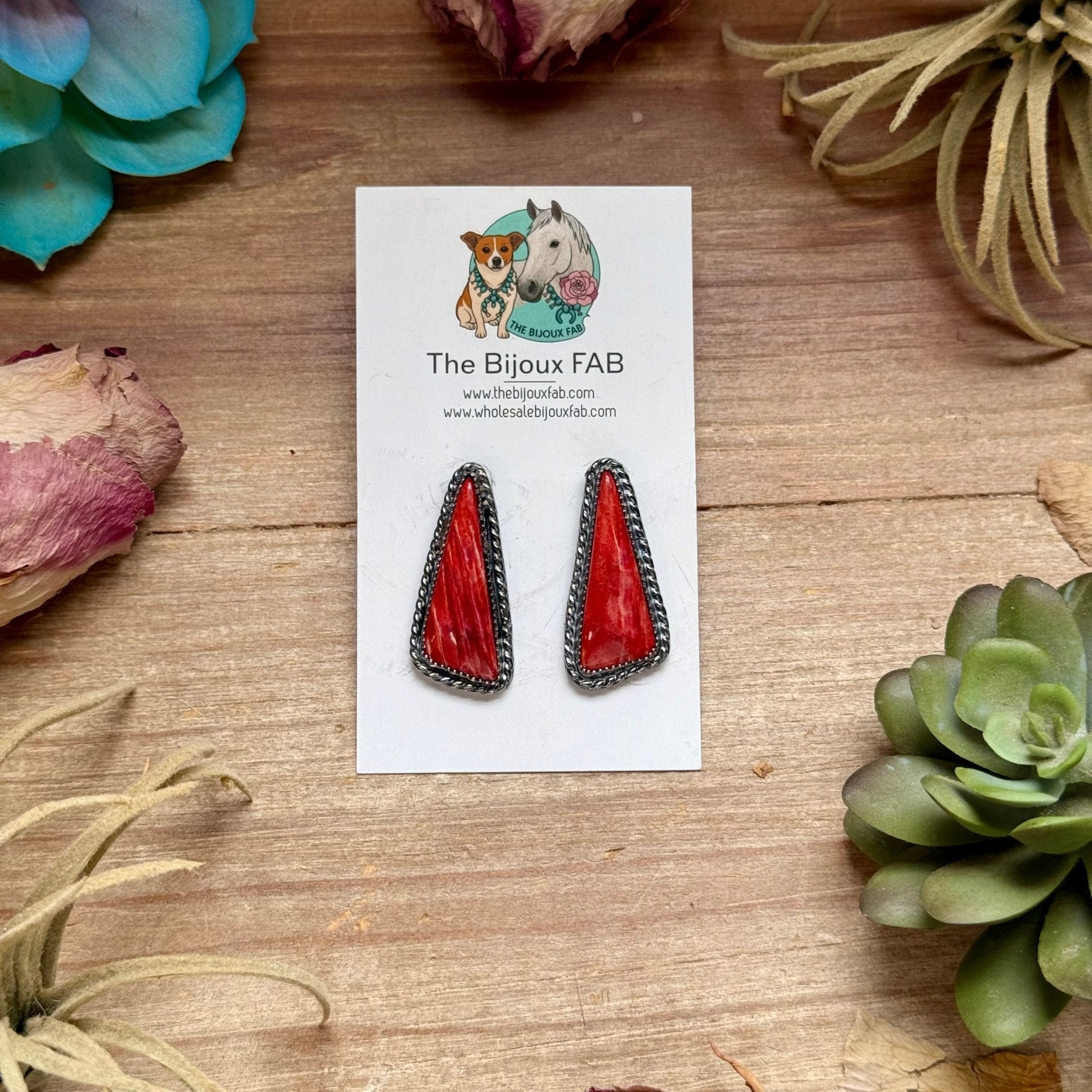 MJ Red Spiny Oyster Triangle Earrings - Deadwood South Boutique & Company LLC