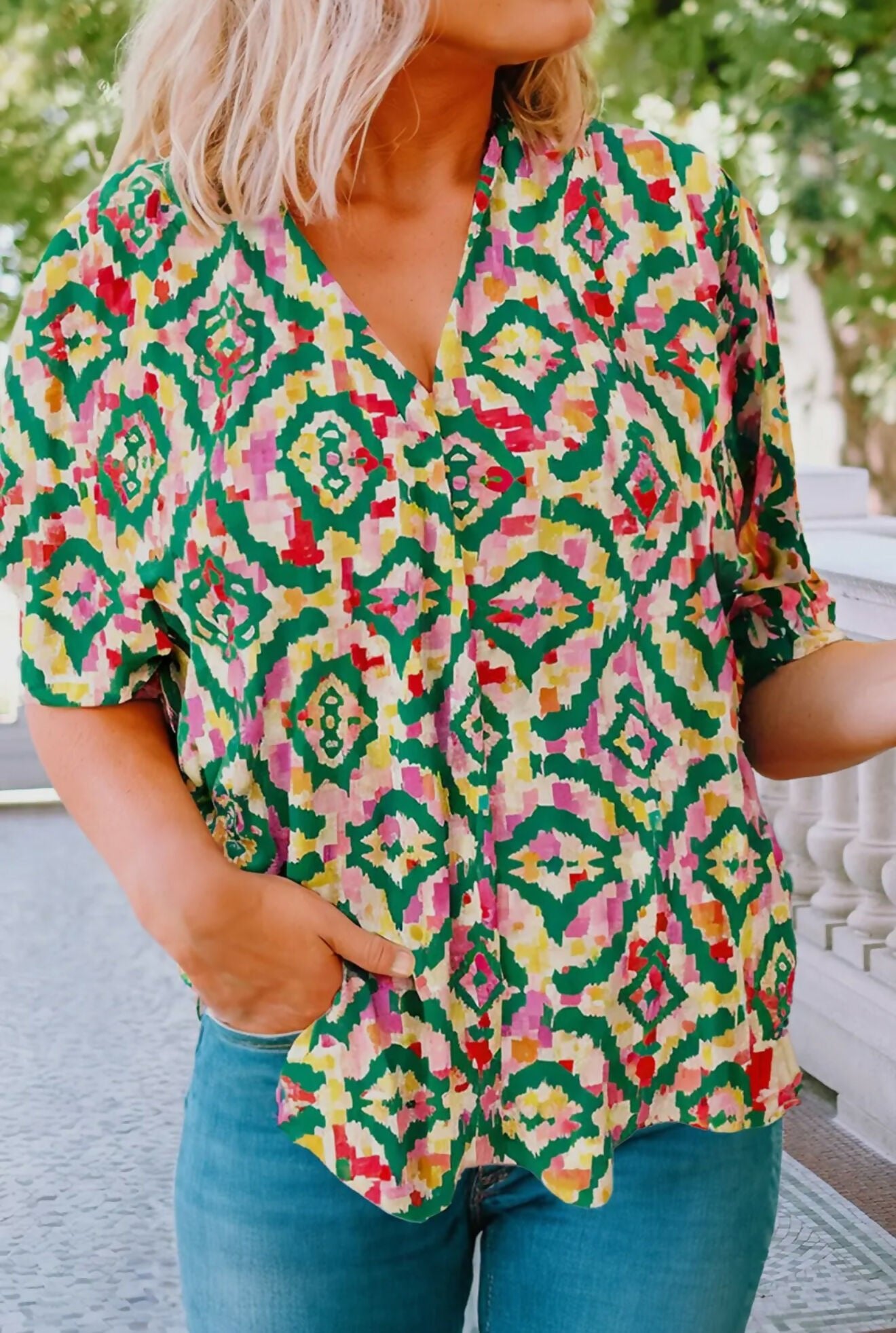 Molly Abstracr V - Neck Top - Deadwood South Boutique & Company LLC