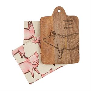 Mud Pie Farm Animal Cutting Board & Towel Set - Deadwood South Boutique & Company LLC