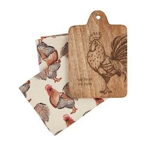 Mud Pie Farm Animal Cutting Board & Towel Set - Deadwood South Boutique & Company LLC